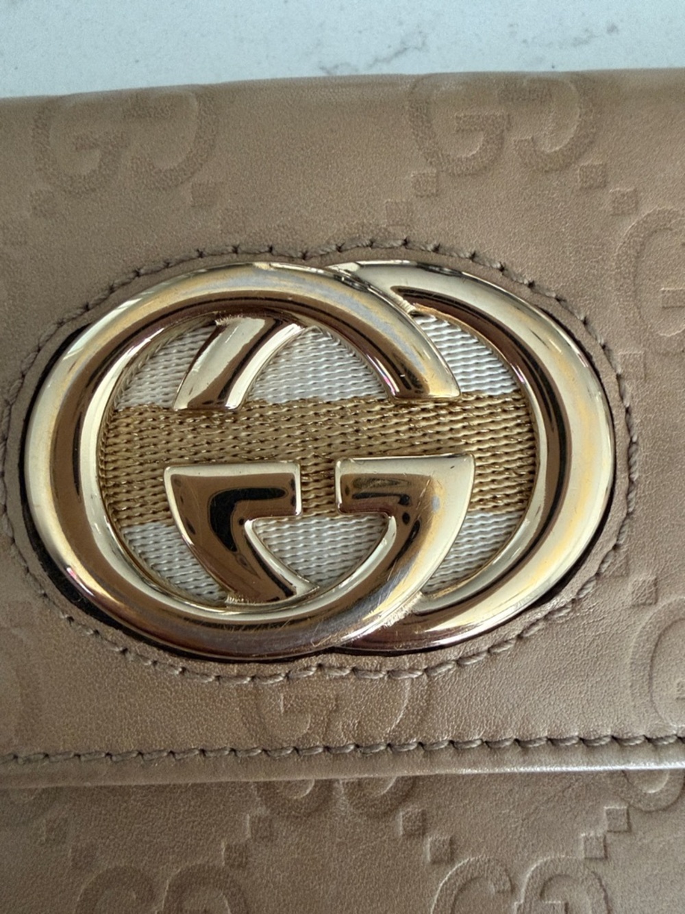 Gucci Tan Monogram Continental Wallet with Gold Double-G - Picture 4 of 6